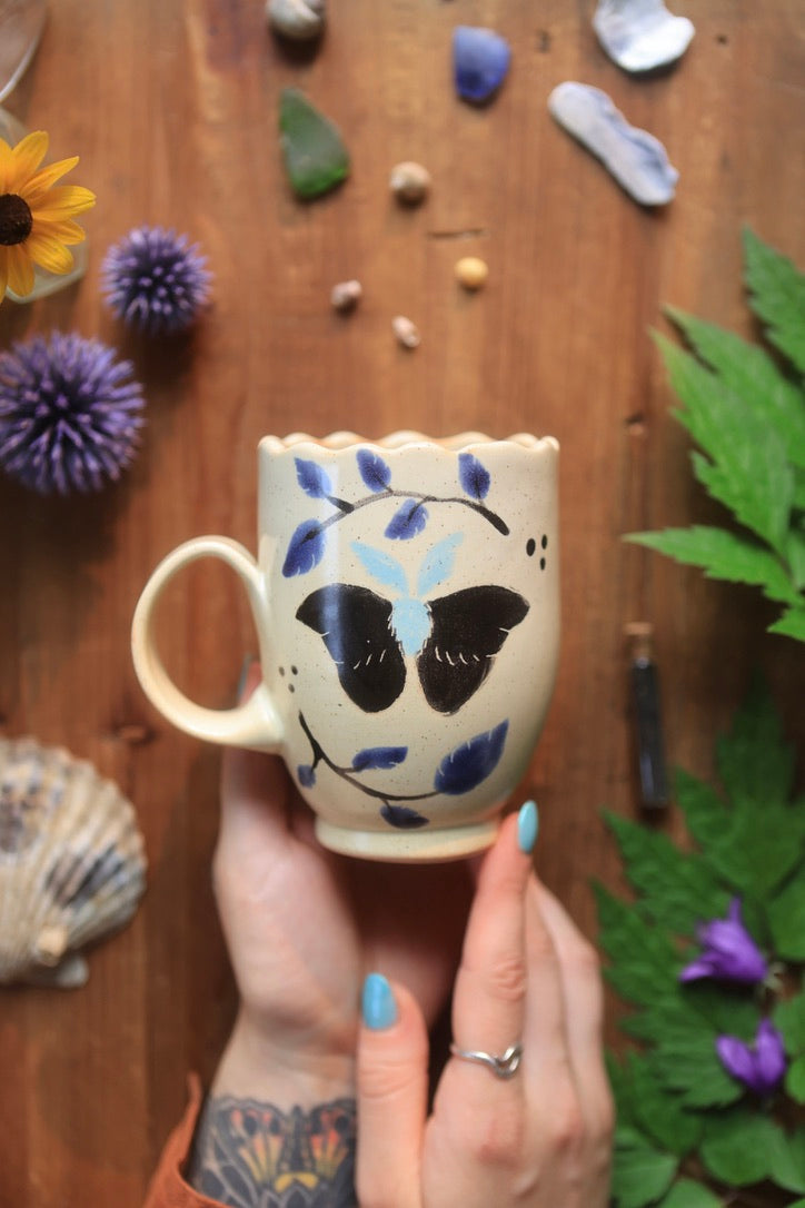 39 Painted Summer Moths Folkware Mug in Porcelain 13 oz