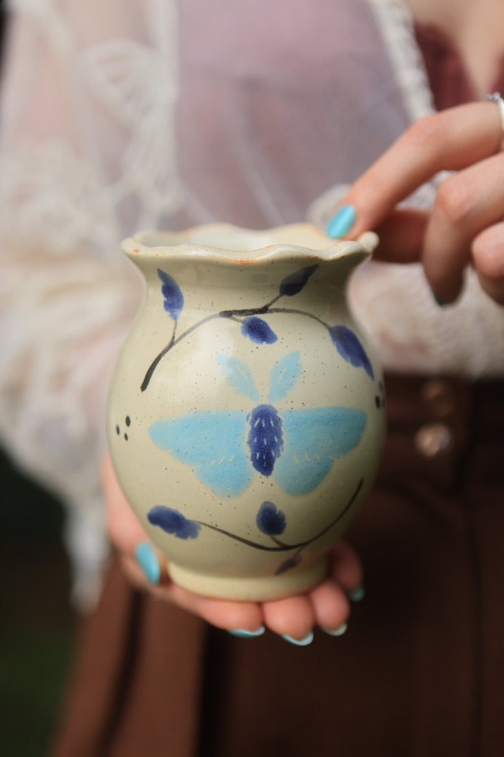 Painted Indigo Summer Moths Vase in Porcelain - 13 oz