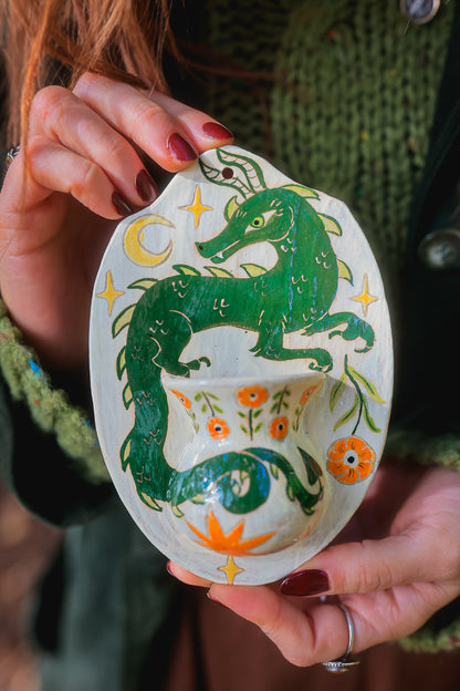 Autumn Emerald Dragon Wall Pocket in Painted Stoneware