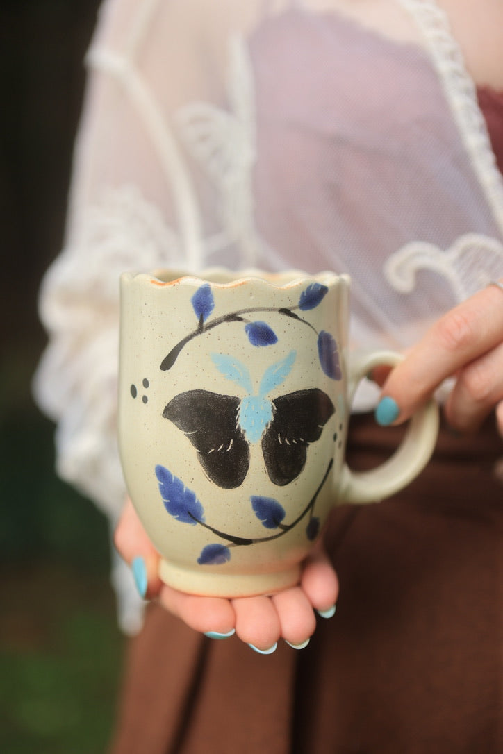 39 Painted Summer Moths Folkware Mug in Porcelain 13 oz
