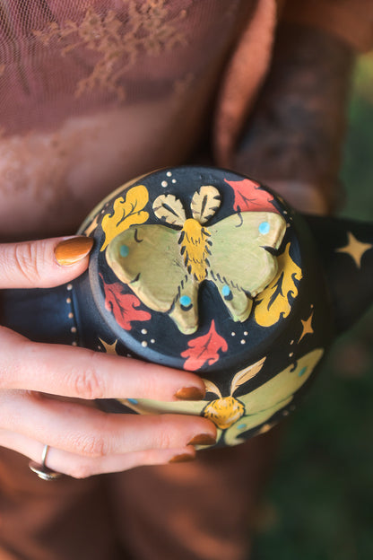 Midnight Autumn Luna Moths &amp; Mushrooms Teapot Set