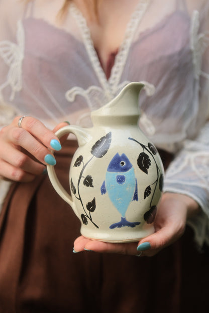Painted Ink &amp; Indigo Fish Watering Vase in Porcelain