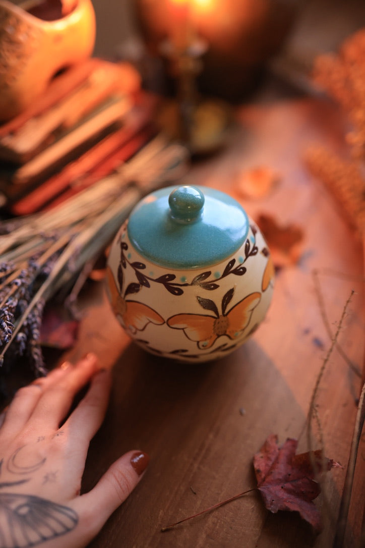 Painted Autumn Moths Apothecary Jar in Porcelain