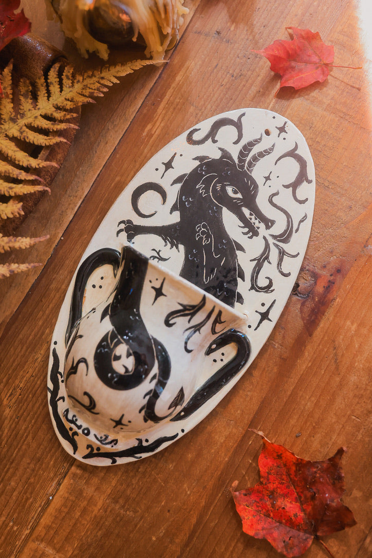Fire Breathing Dragon of Morwain Wall Pocket in Painted Stoneware