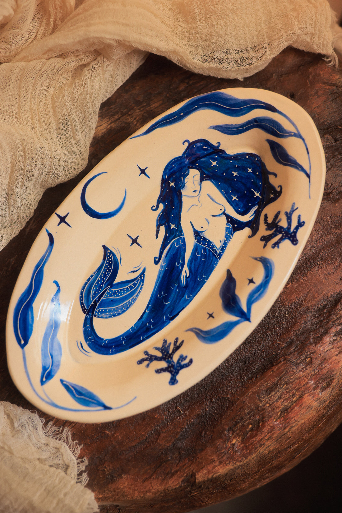 Painted Blue Porcelain Mermaid’s Dream Dish
