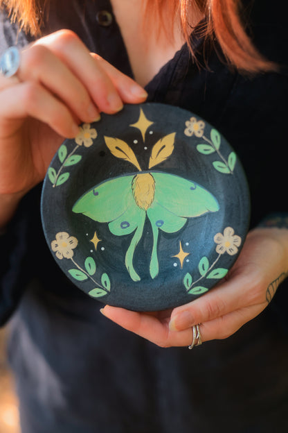 Painted Midnight Luna Moth Trinket Dish