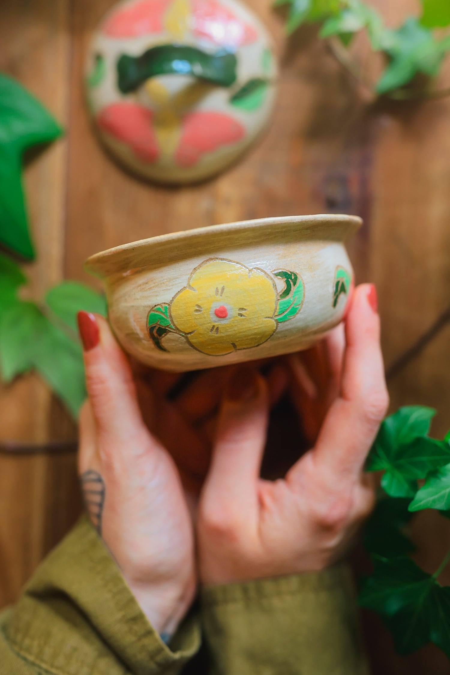 Painted Garden Moths Lidded Jar in Stoneware