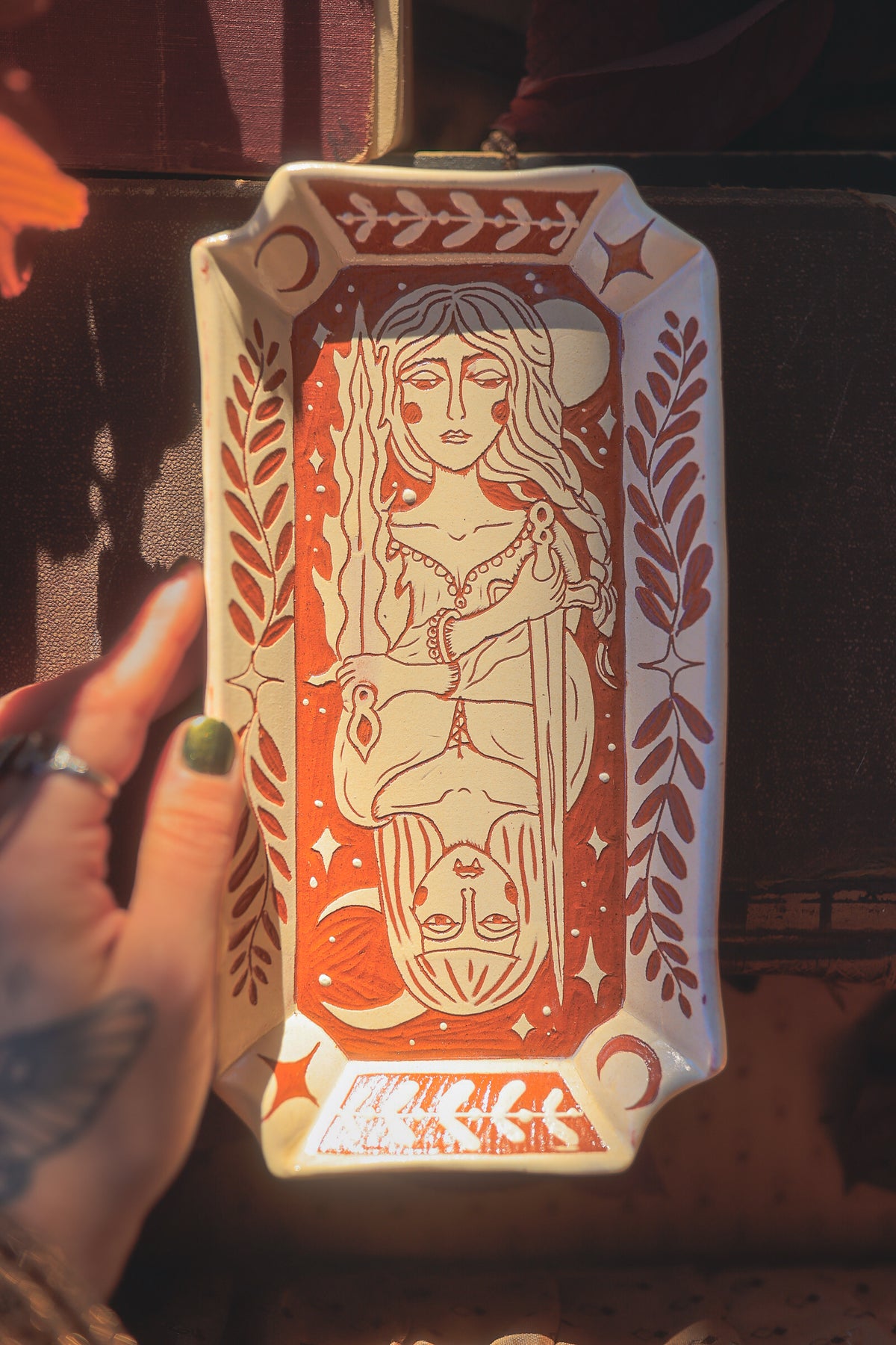 Vampyr Queen of Swords Dish in Slipped Terracotta