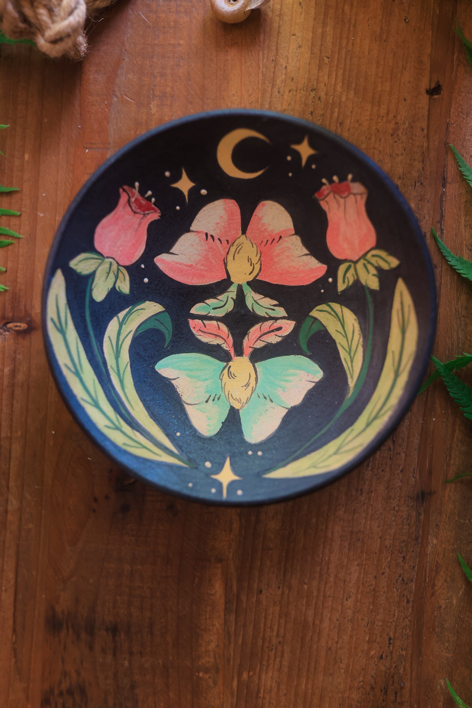 Painted Rosy Midnight Moths Trinket Dish