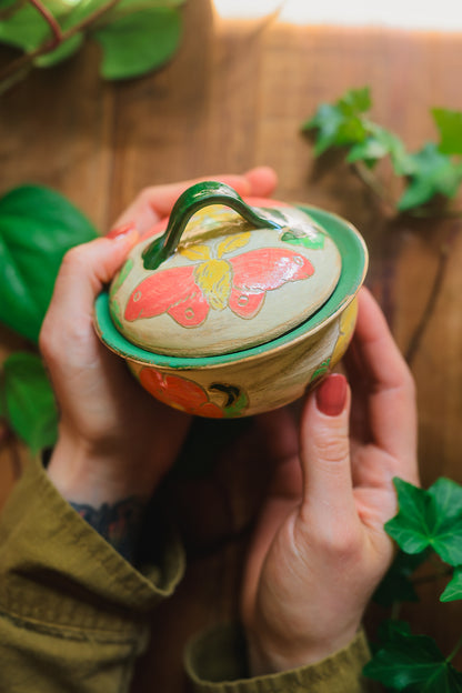 Painted Garden Moths Lidded Jar in Stoneware