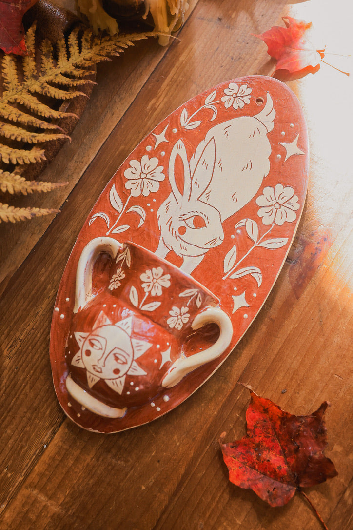Autumn Hedge Rabbit of Morwain Wall Pocket in Terracotta