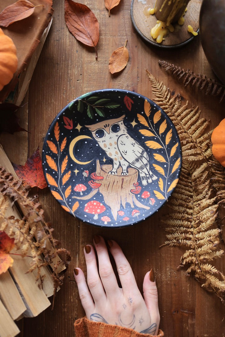 Midnight Autumn Forest Owl Dish