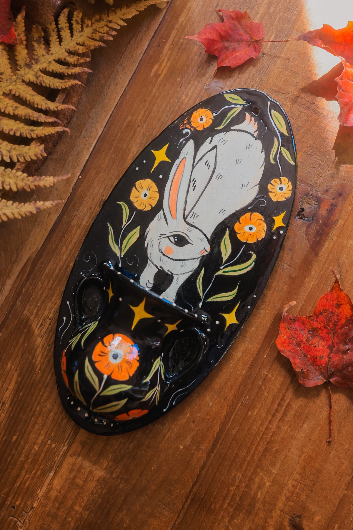 Glazed Midnight White Rabbit of Morwain Wall Pocket
