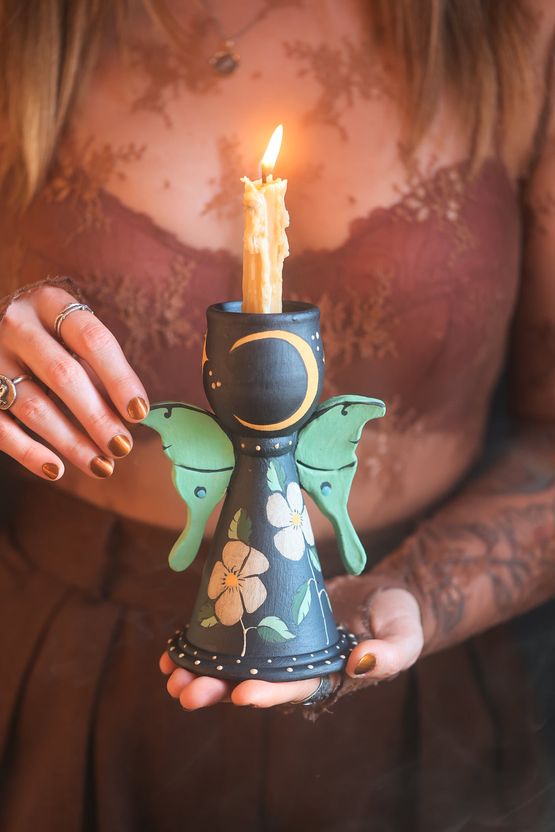 Nocturnalia Luna Moths Candle Holder in Midnight