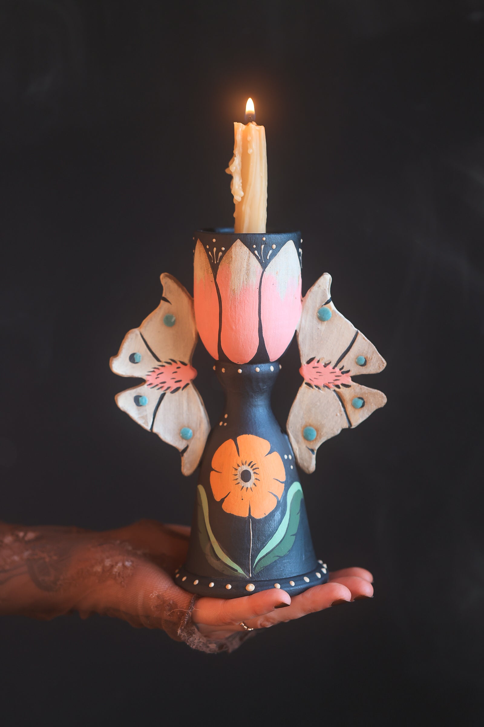 Blushing Forest Moths Candle Holder in Midnight