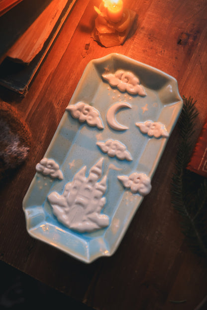 Castle in the Clouds Dish in Turquoise Porcelain