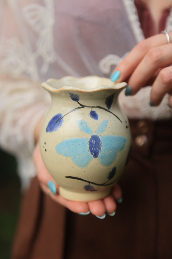 Painted Indigo Summer Moths Vase in Porcelain - 13 oz