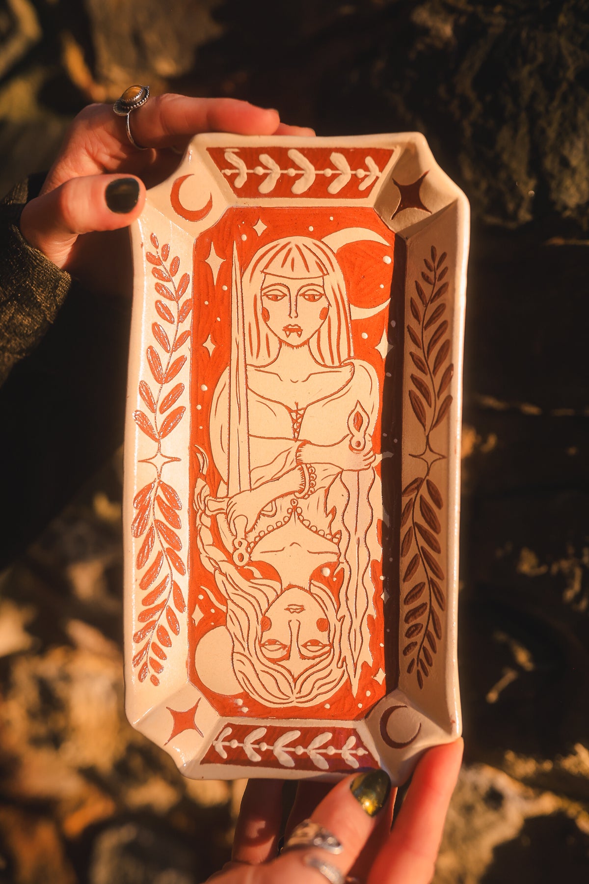 Vampyr Queen of Swords Dish in Slipped Terracotta