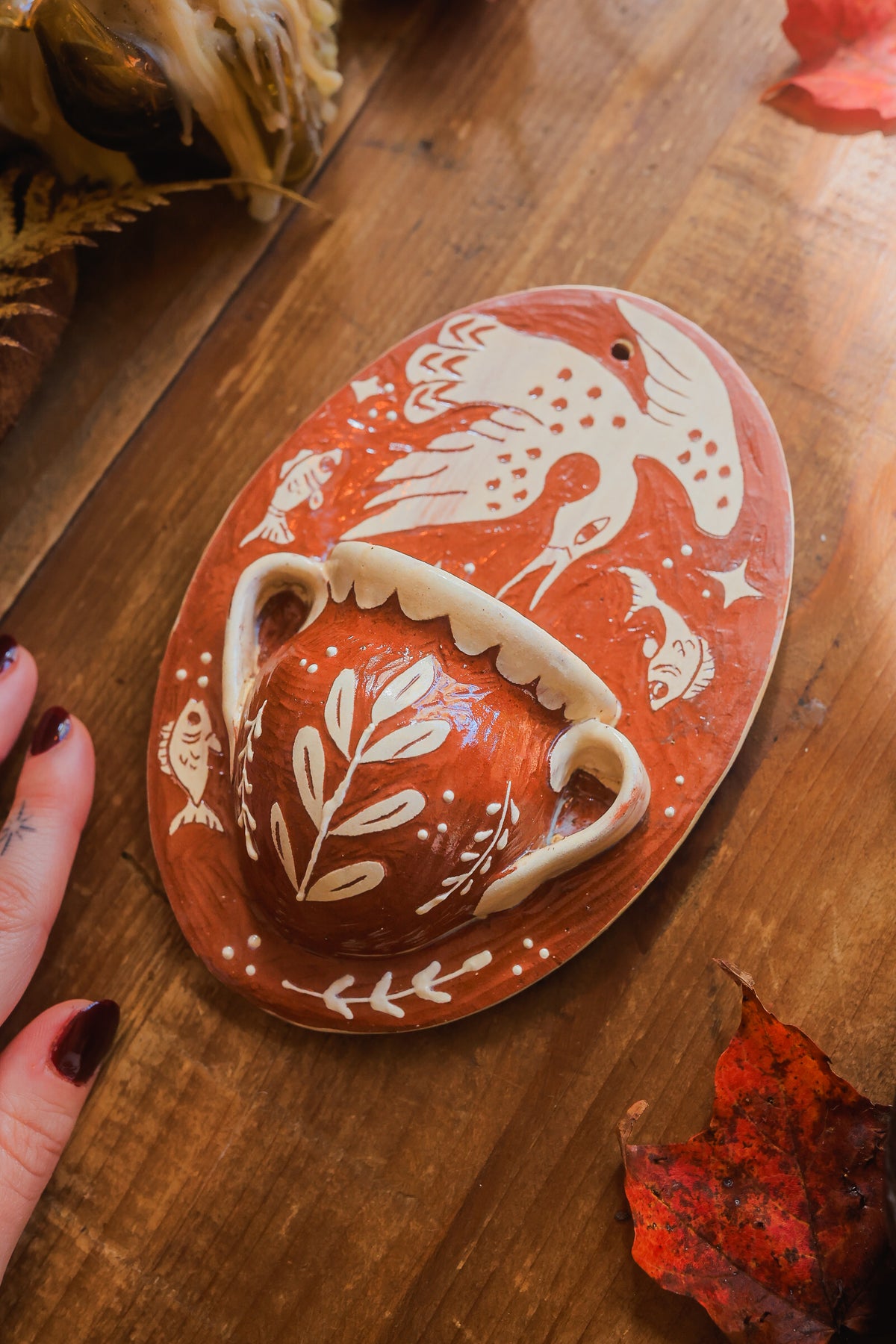 Autumn Lake Loon Wall Pocket in Terracotta