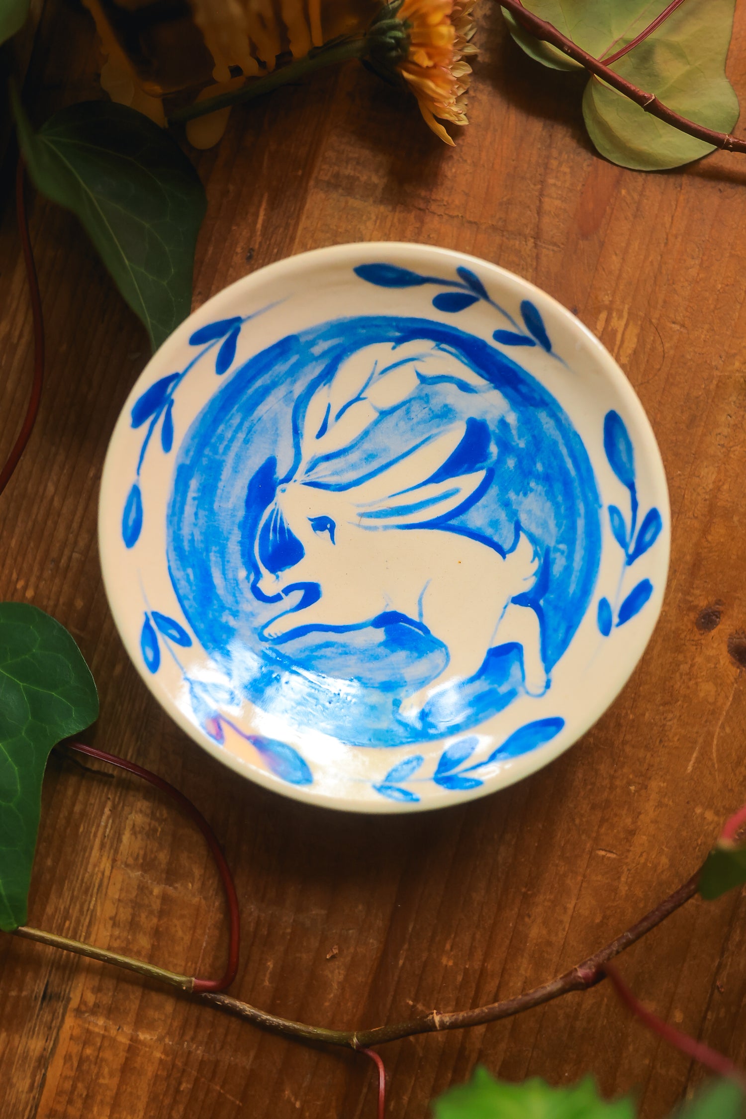 Porcelain Meadow Bunny Dish in Washed Cobalt