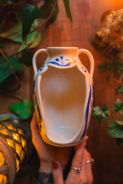 Painted Summer Bunny Candelaria Vase in Washed Cobalt Porcelain