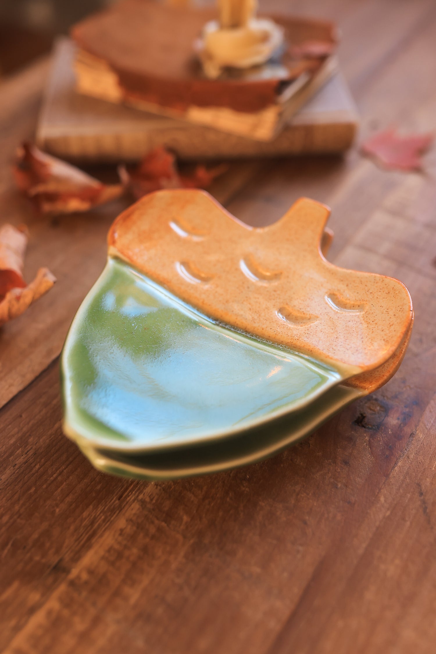 Pair of Autumn Forest Acorn Dishes in Porcelain