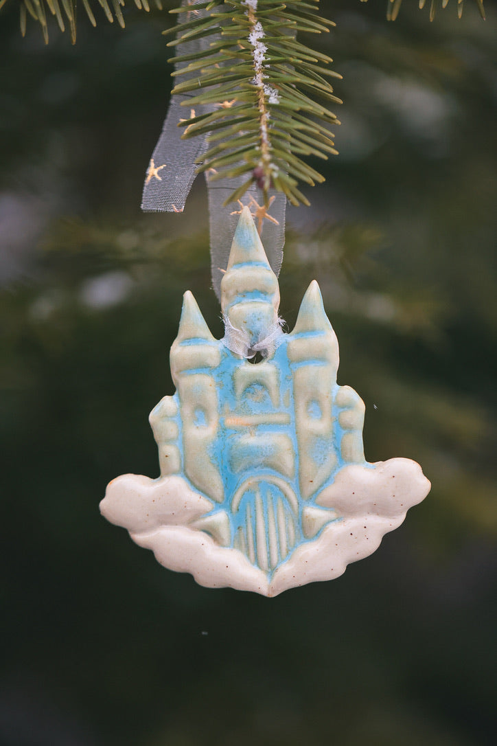 The Cloud Castle Holiday Ornament in Turquoise Porcelain