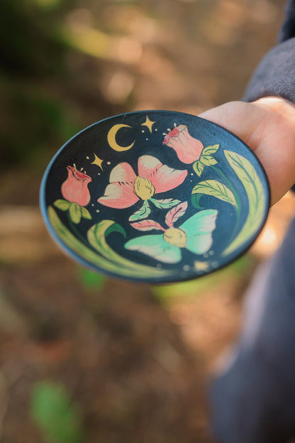 Painted Rosy Midnight Moths Trinket Dish