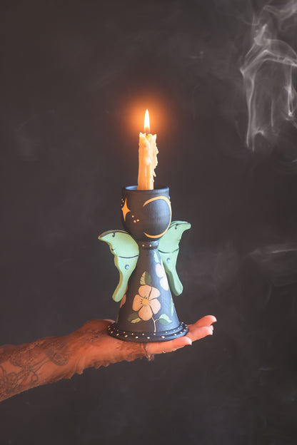 Nocturnalia Luna Moths Candle Holder in Midnight