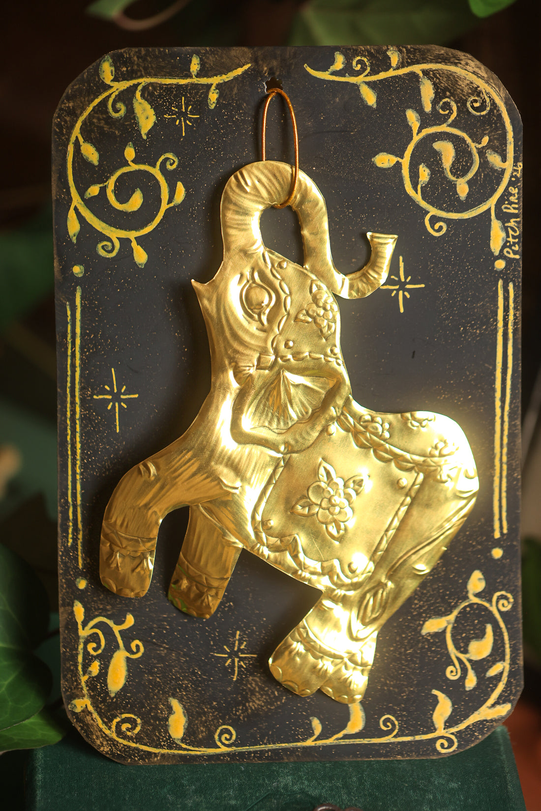 Golden Elephant Talisman in Antique Brass
