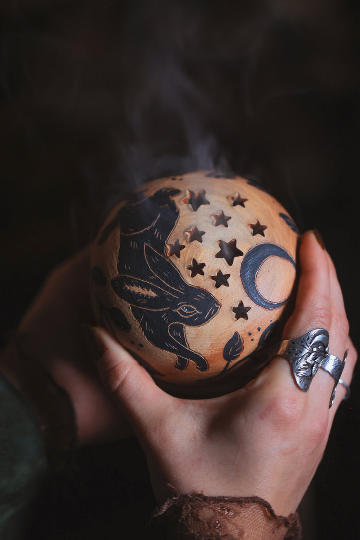 Painted Autumn Rabbit Incense Box