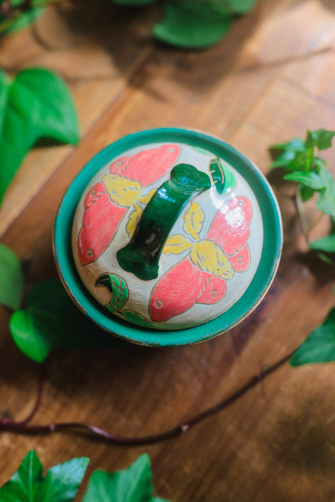 Painted Garden Moths Lidded Jar in Stoneware