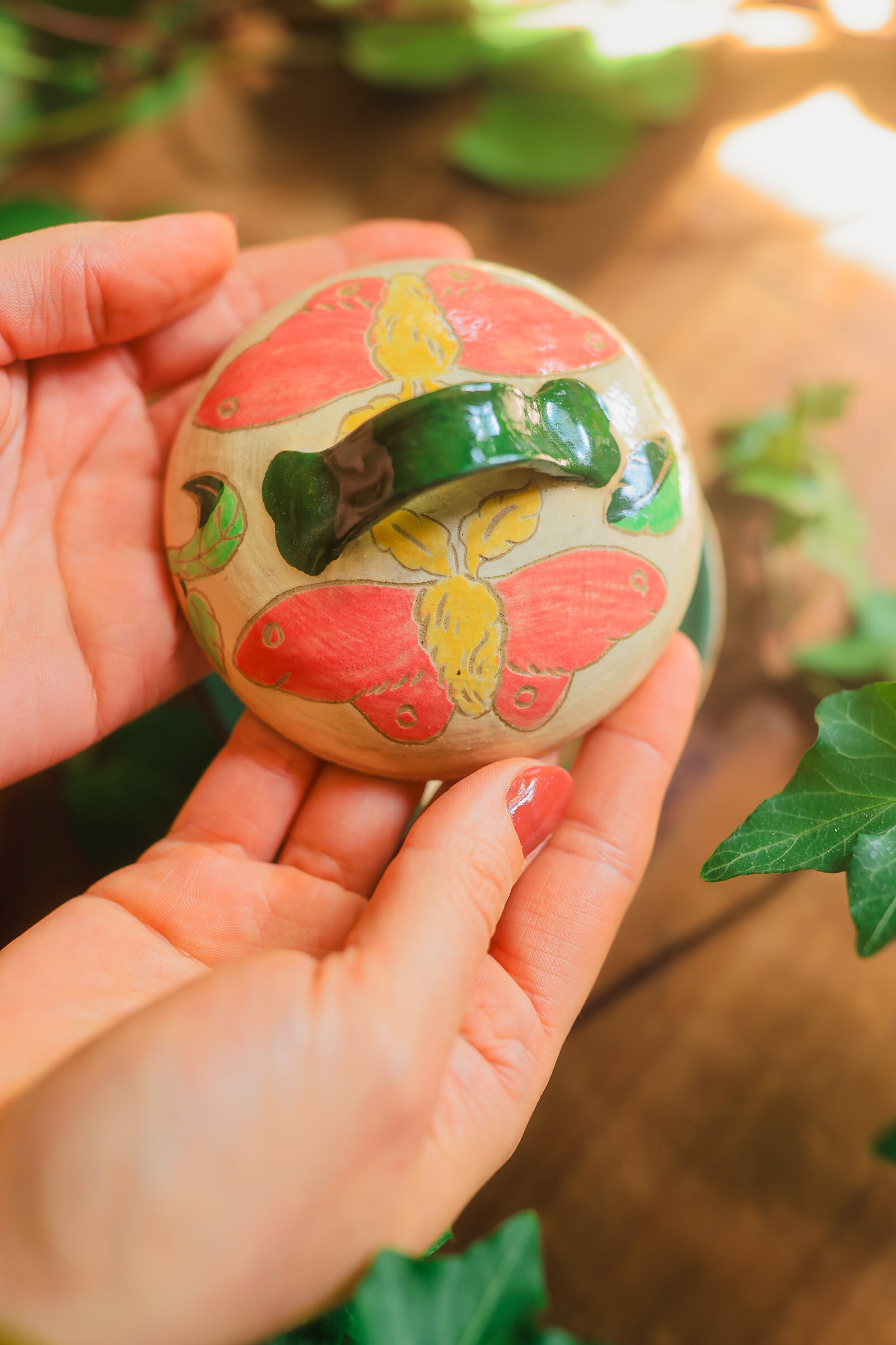 Painted Garden Moths Lidded Jar in Stoneware
