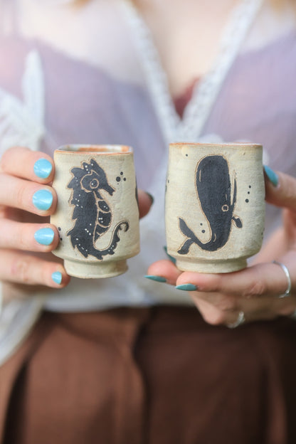 Sea Creatures of Aquaria Teapot Set in Painted Ink Stoneware