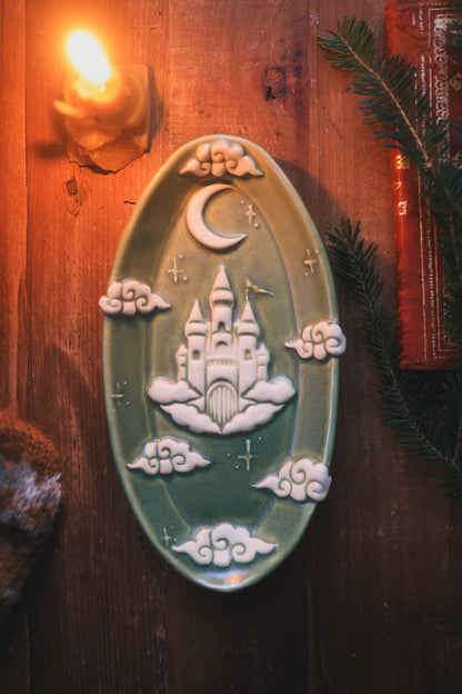 Castle in the Clouds Dish in Rosemary Green Porcelain