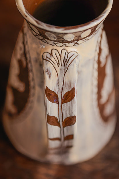 Tall Glazed Meadow Flowers Pitcher in Autumn Wood 26 oz