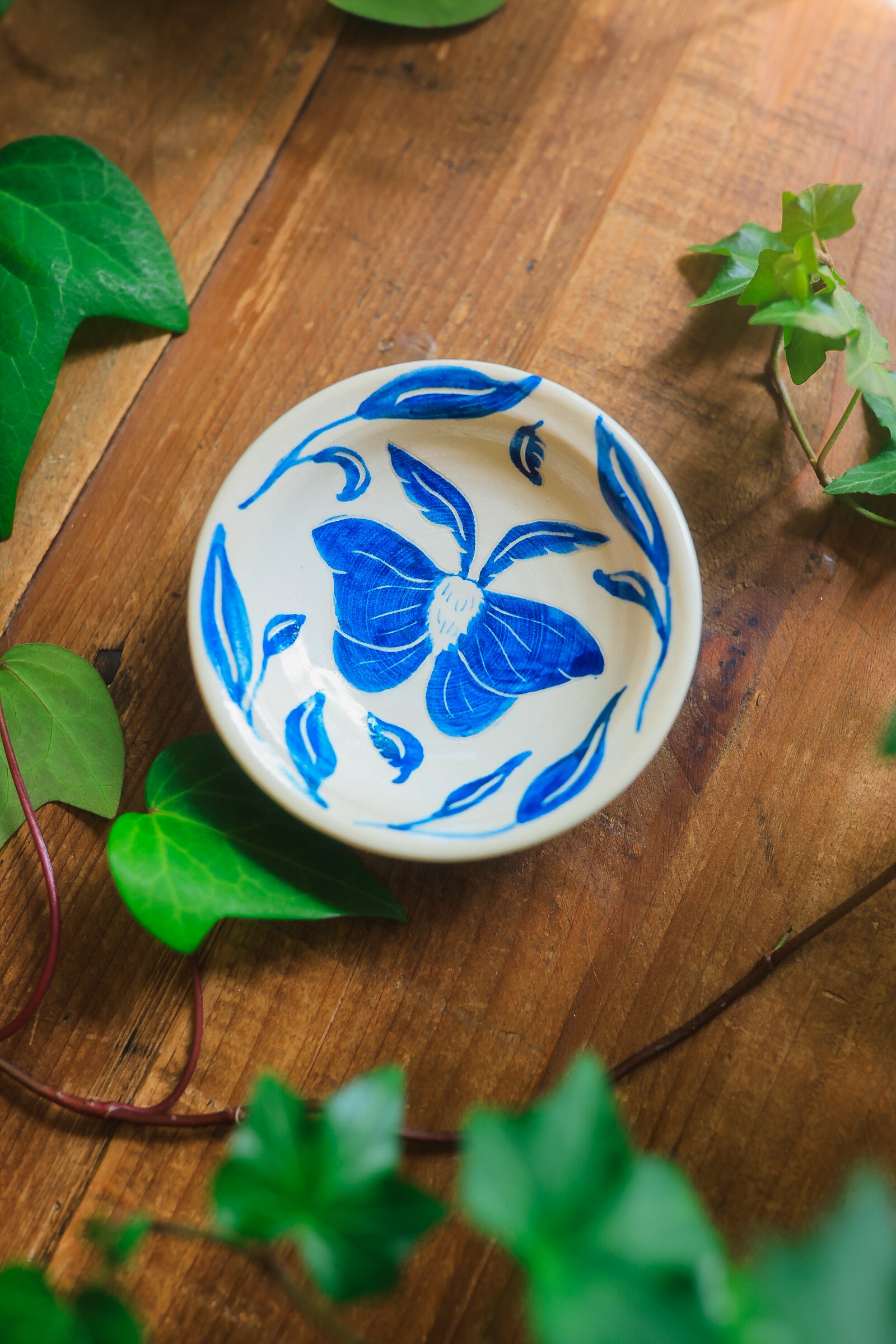 Porcelain Meadow Moth Dish in Washed Cobalt