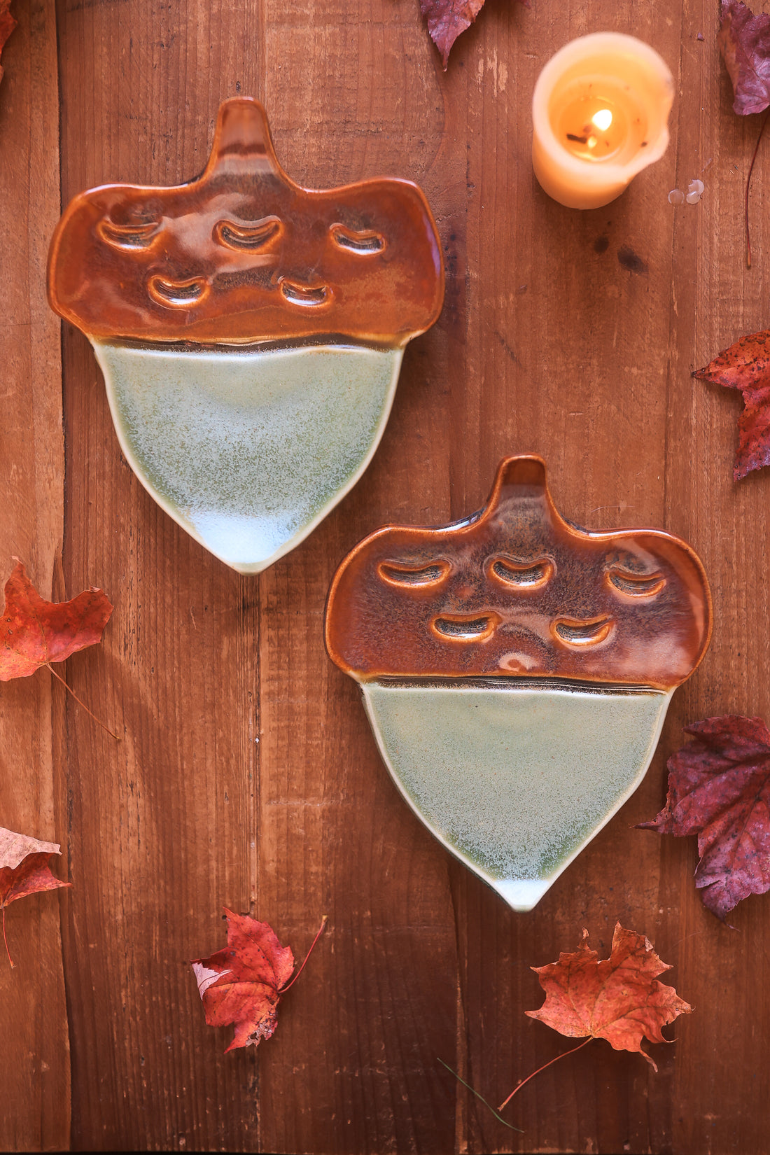 Pair of Autumn Forest Acorn Dishes in Porcelain