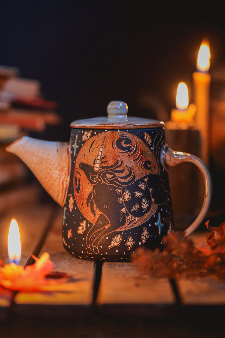 Moonlit Autumn Unicorns Teapot
