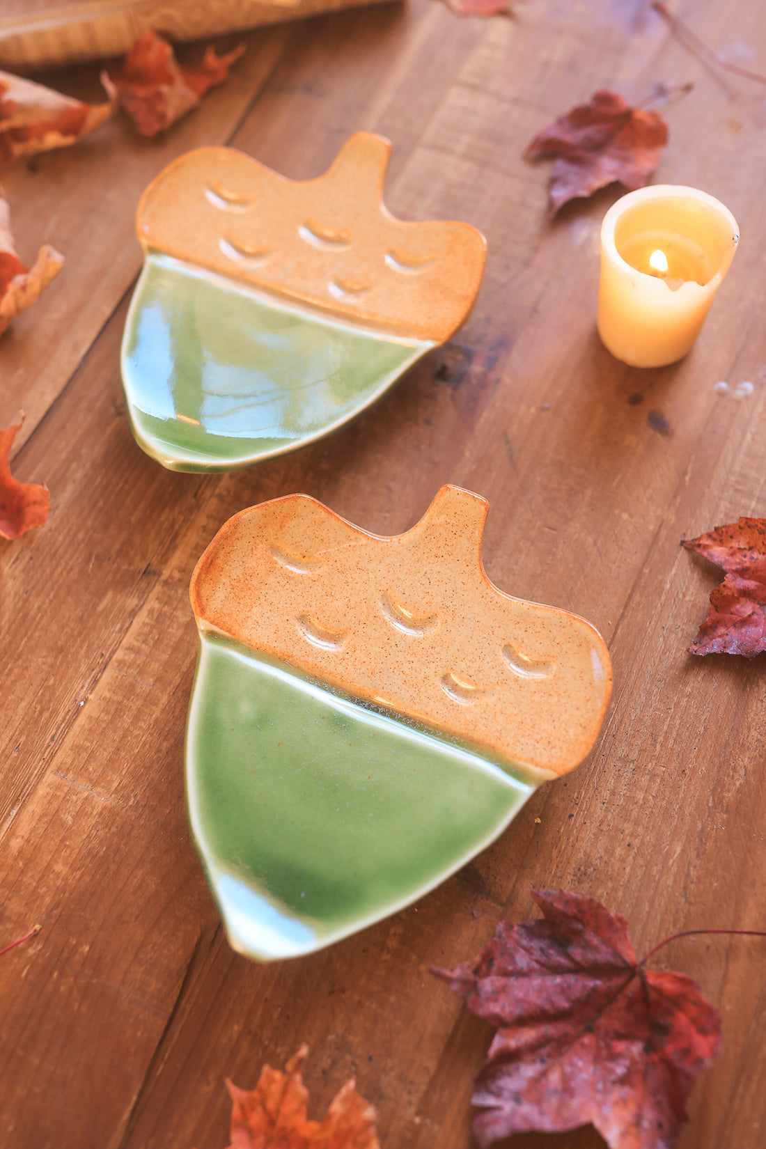 Pair of Autumn Forest Acorn Dishes in Porcelain