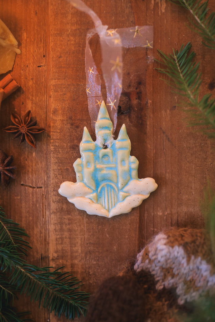 The Cloud Castle Holiday Ornament in Turquoise Porcelain