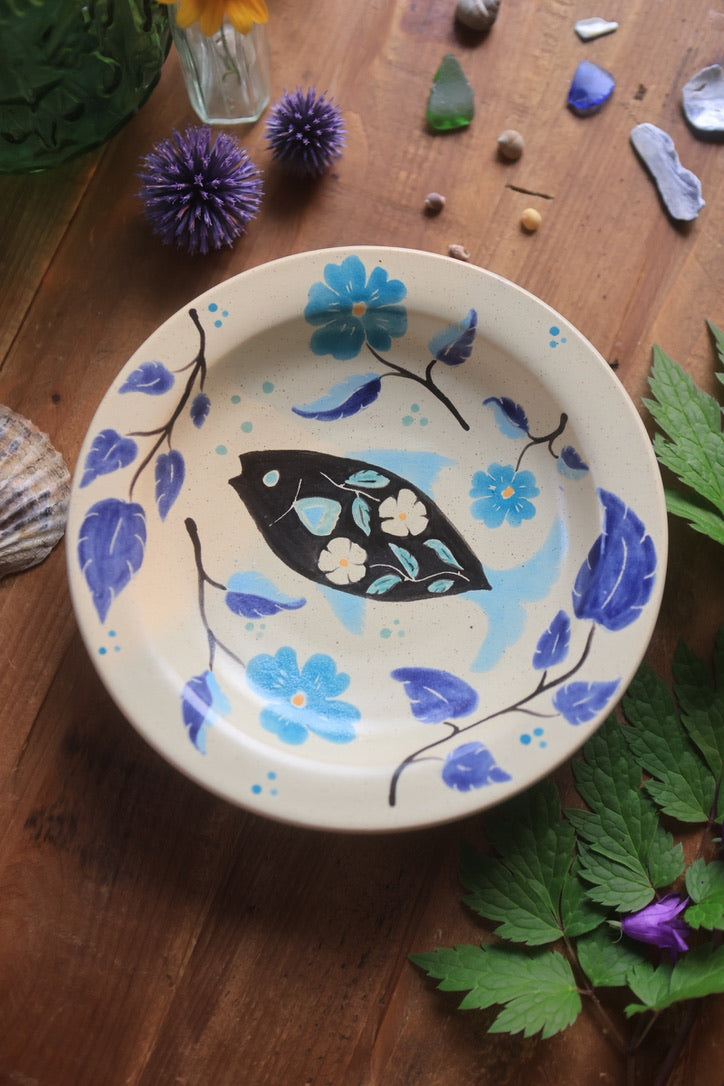 Painted Indigo Blue Botanical Fish Dish in Porcelain