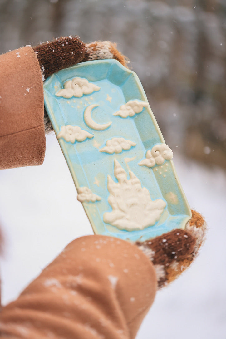 Castle in the Clouds Dish in Turquoise Porcelain