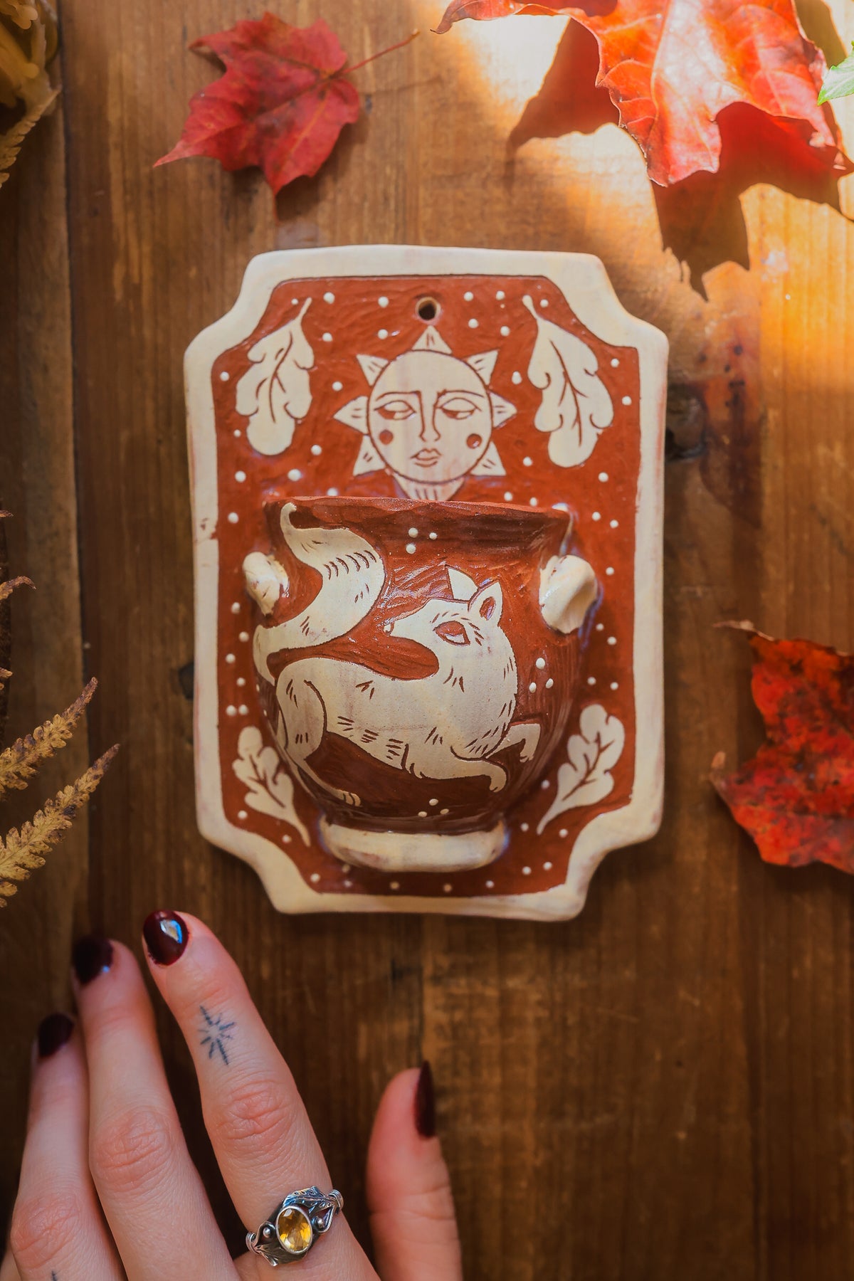 Autumn Forest Fox Wall Pocket in Terracotta