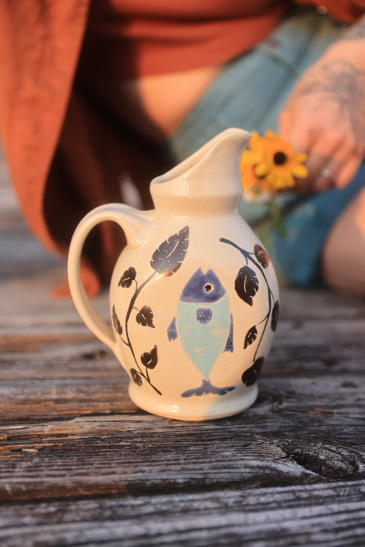 Painted Ink &amp; Indigo Fish Watering Vase in Porcelain