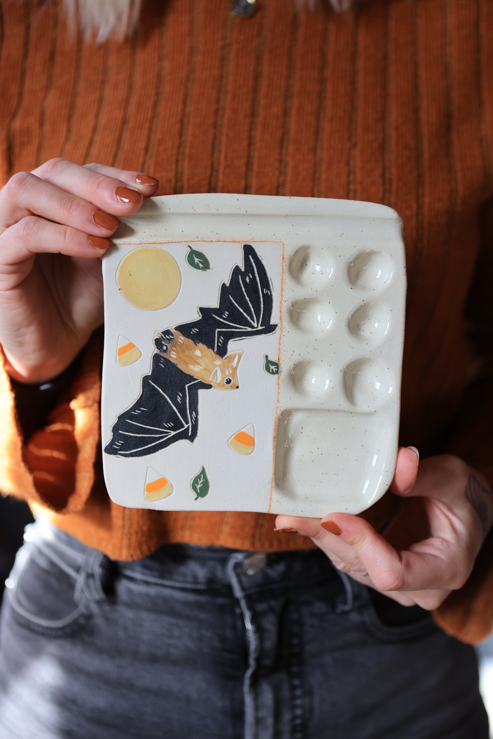 October Flying Bat Porcelain Paint Palette
