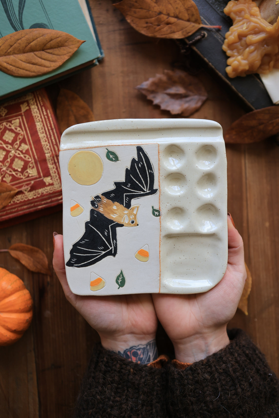 October Flying Bat Porcelain Paint Palette