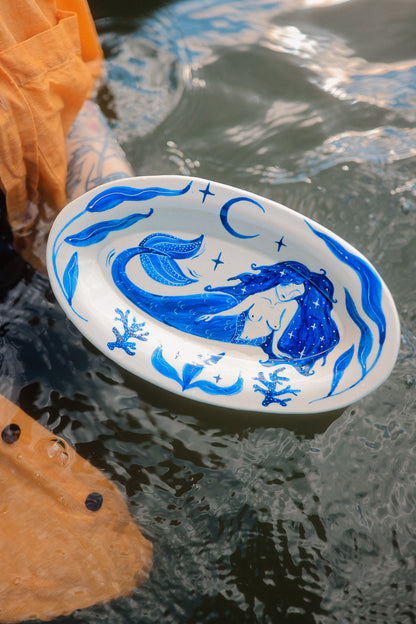 Painted Blue Porcelain Mermaid’s Dream Dish