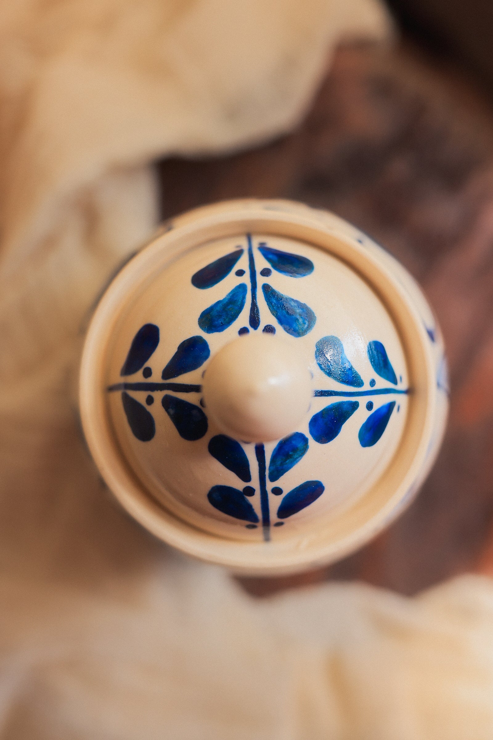 Painted Porcelain Maidens of the Sea Jar in Cobalt Blue