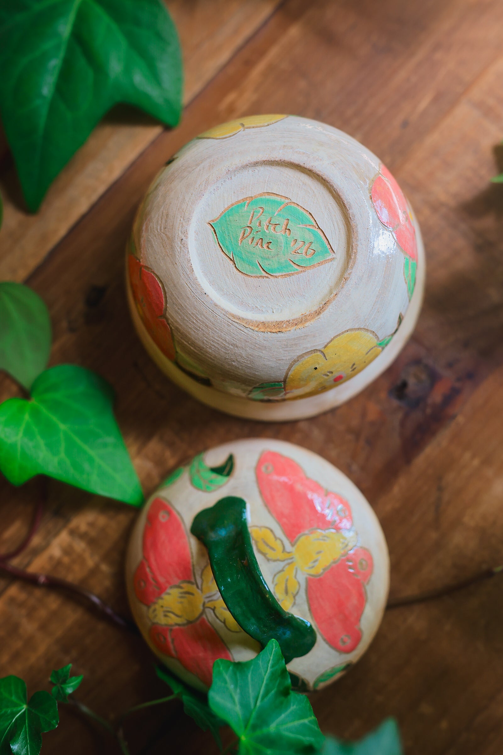 Painted Garden Moths Lidded Jar in Stoneware